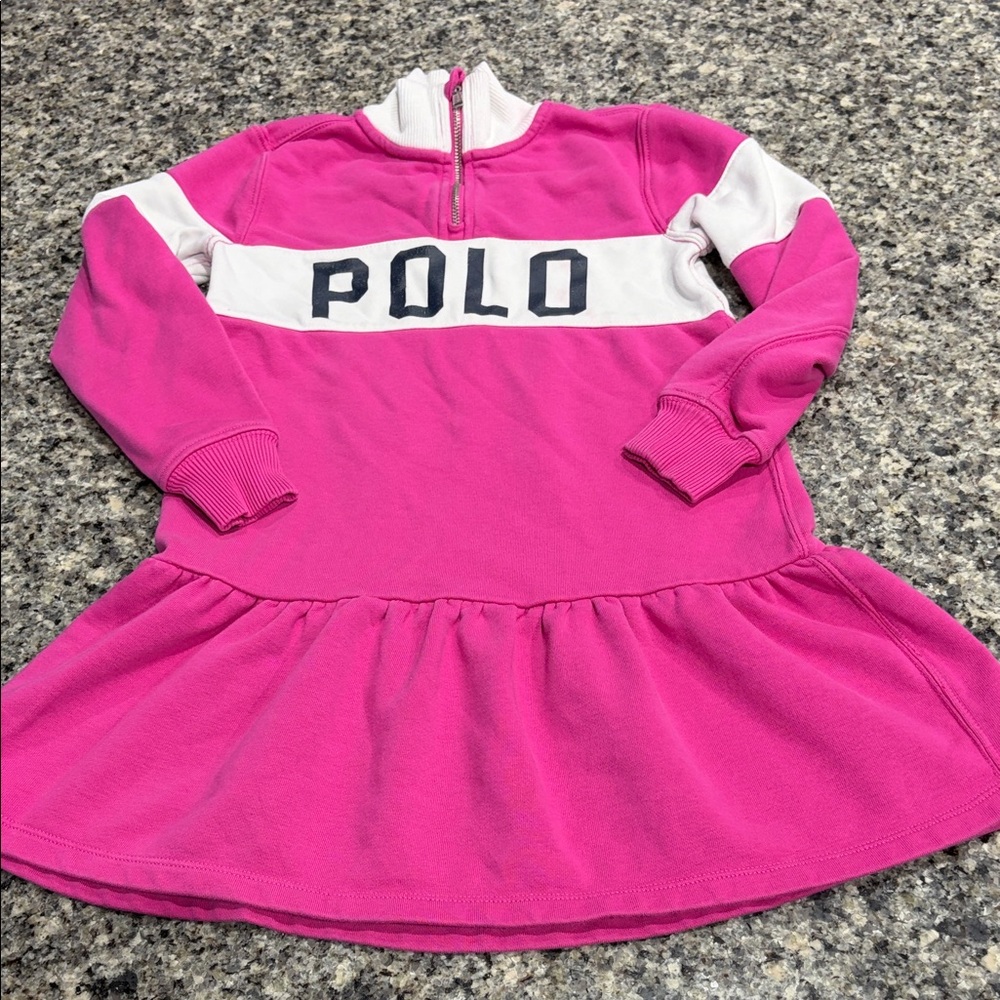 Polo by Ralph Lauren Kids Pink and White Long Sleeve Dress